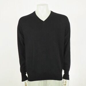 Louis Roth 100% 2-Ply Cashmere Sweater Mens Medium Black V-Neck Pullover Knit